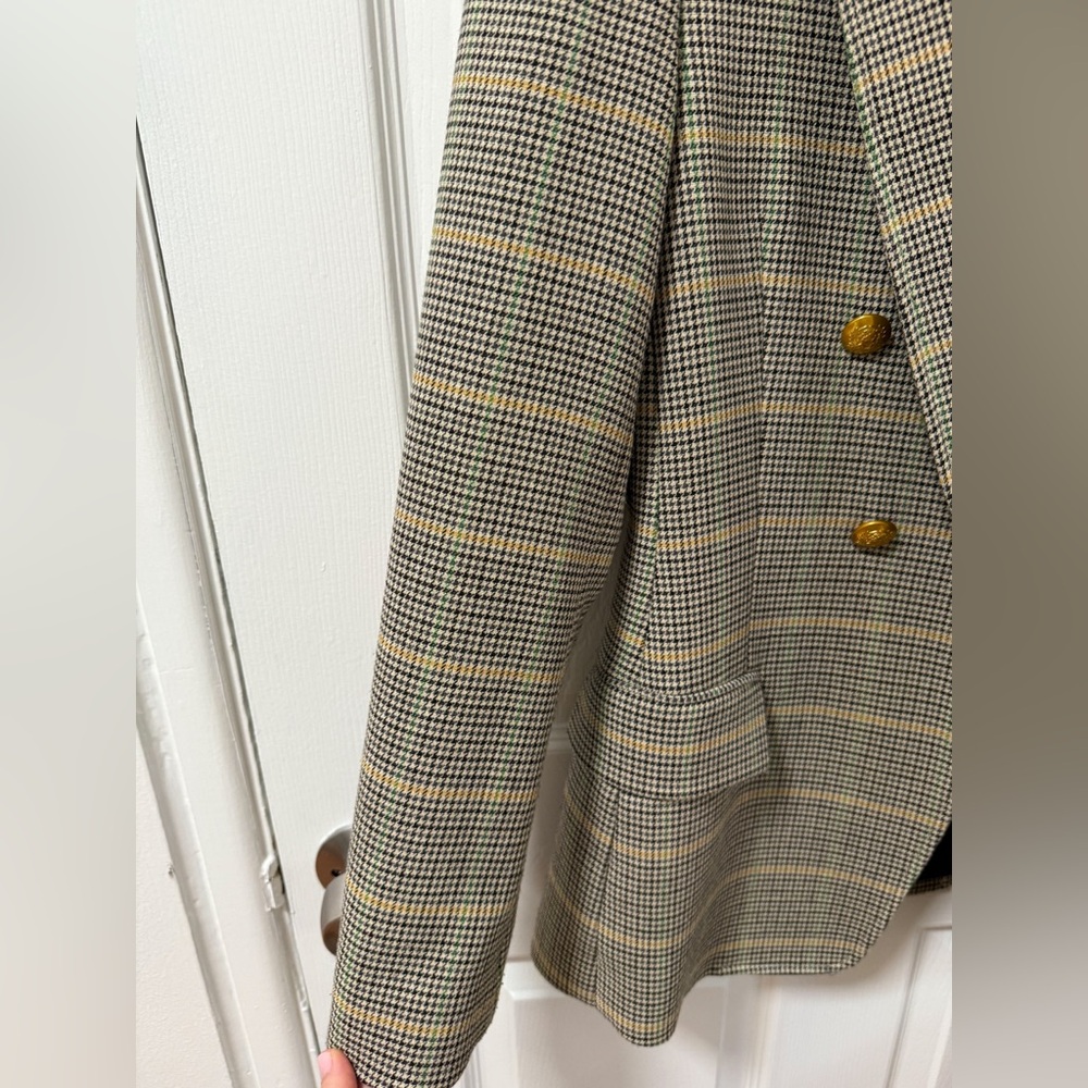 ALC Sedgwick Green Yellow Plaid Gold Double Breasted Blazer Preppy Fall Tailored - Picture 9 of 16